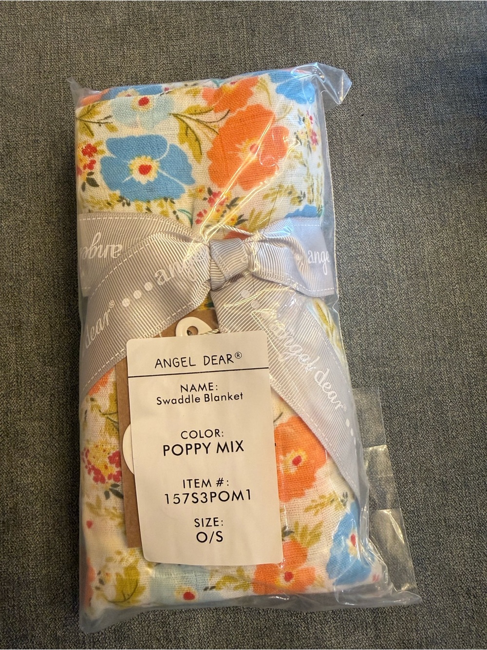 Angel Dear Floral Muslin Swaddle - Blue & Orange Poppy Print